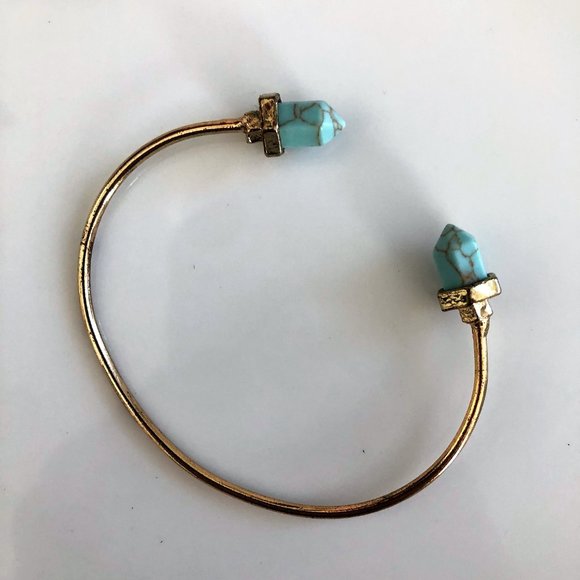 Turquoise Crystal Detail Geometric Cuff Bracelet - Picture 4 of 4